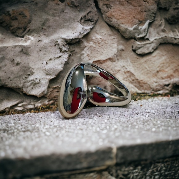 NEW 18K White Gold-Plated Stainless Steel Minimalist Exaggerated Drop Wrap Ring - Picture 3 of 9